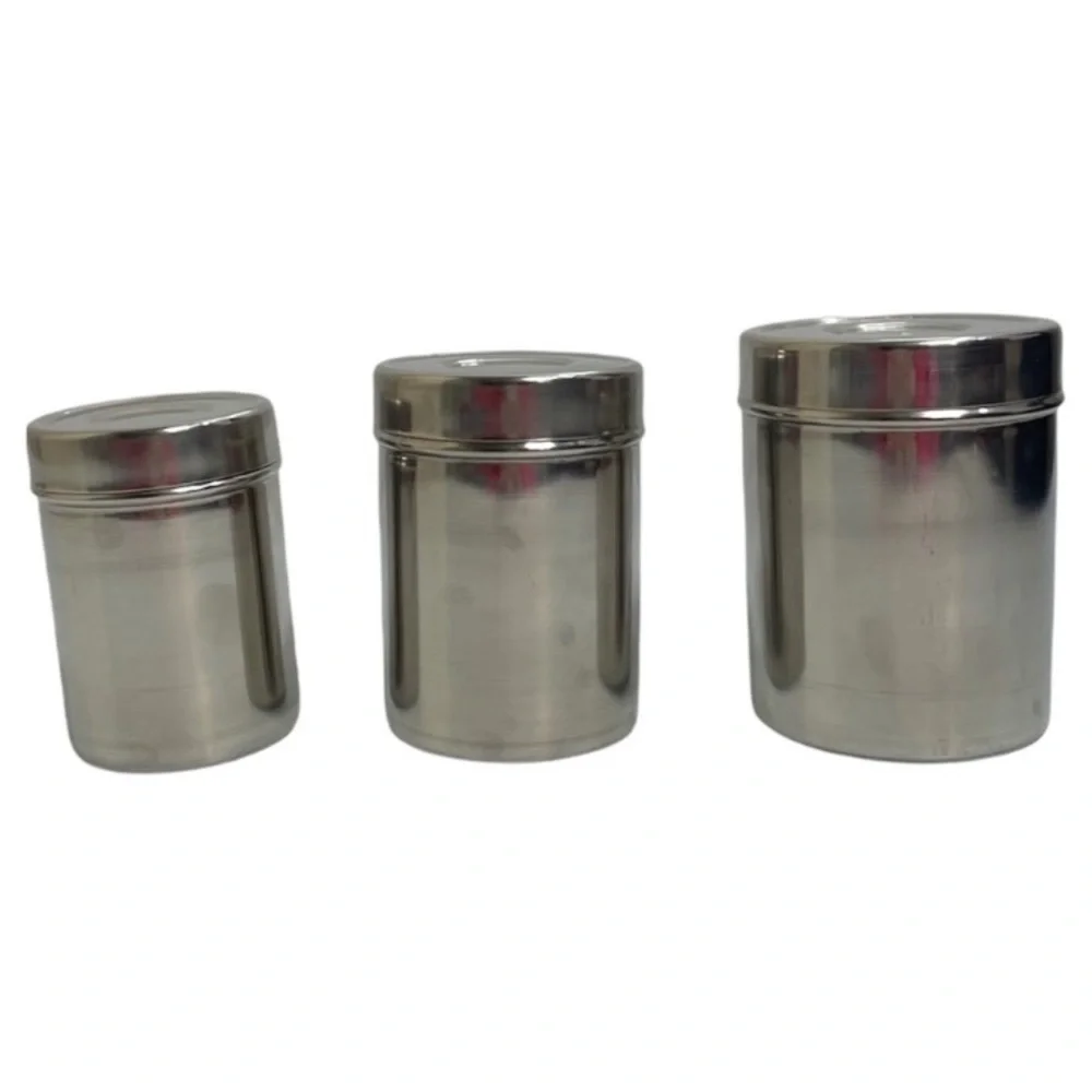 Stainless Canisters Tins Storage Containers Silver Chrome 3 piece  Canister Set